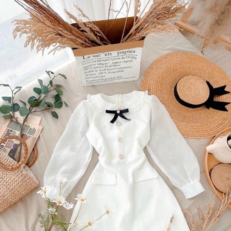 Váy tay bồng tag nơ cổ tay xốp dài ivy.fashion đi biển dự tiệc dạo phố bigsize gợi cảm sexy