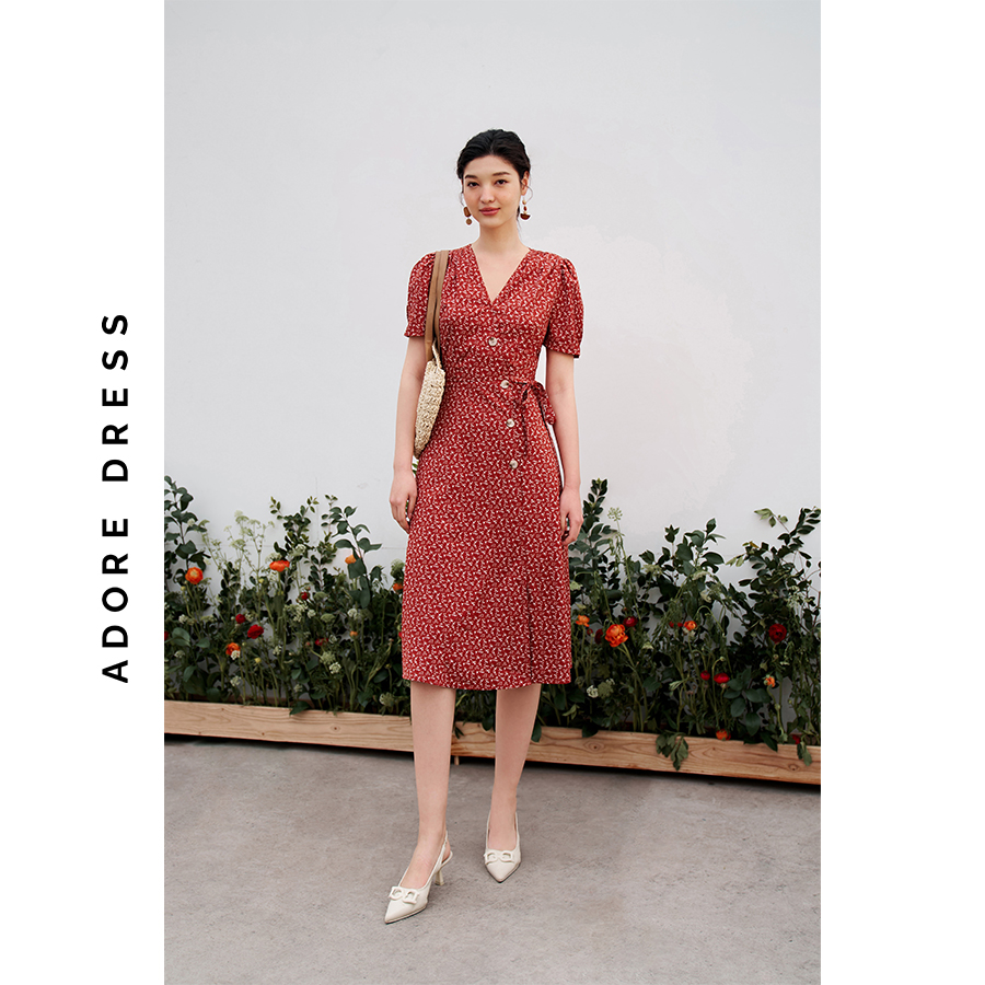 Đầm midi dresses lụa hoa nhí khuy nhựa 311DR2049 ADORE DRESS