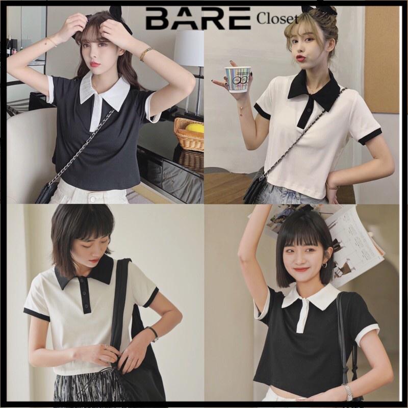 Áo croptop rộng cổ trụ phối màu basic - AO053