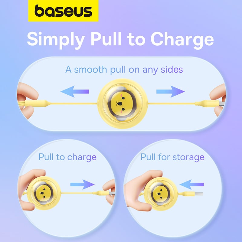 Cáp Sạc Nhanh Đa Năng Baseus Leo Retractable Charging Cable 3-in-1 USB to M+L+C 3.5A 1.1m - Hàng chính hãng