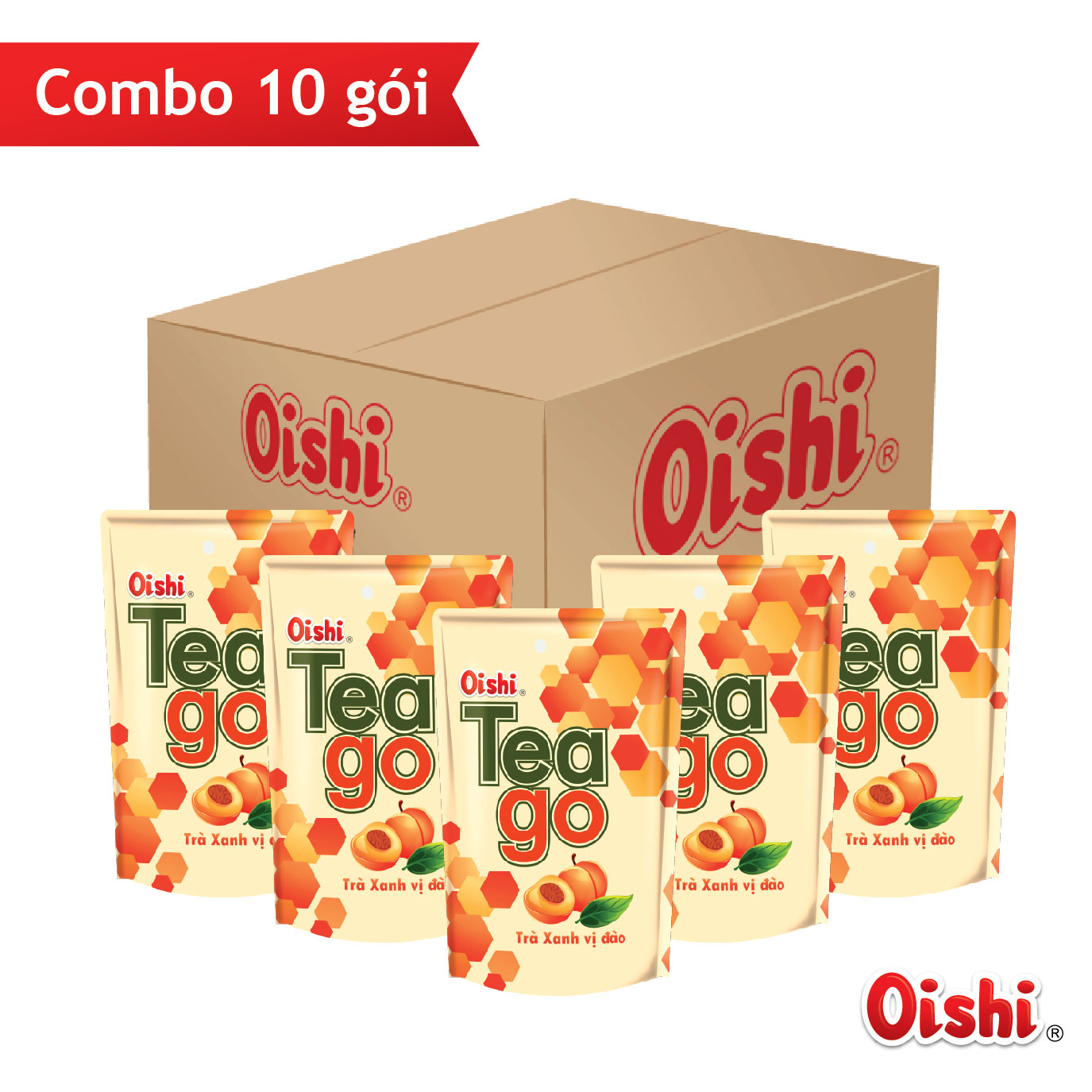 Combo 10 túi Oishi Trà Xanh Vị Đào TeaGo