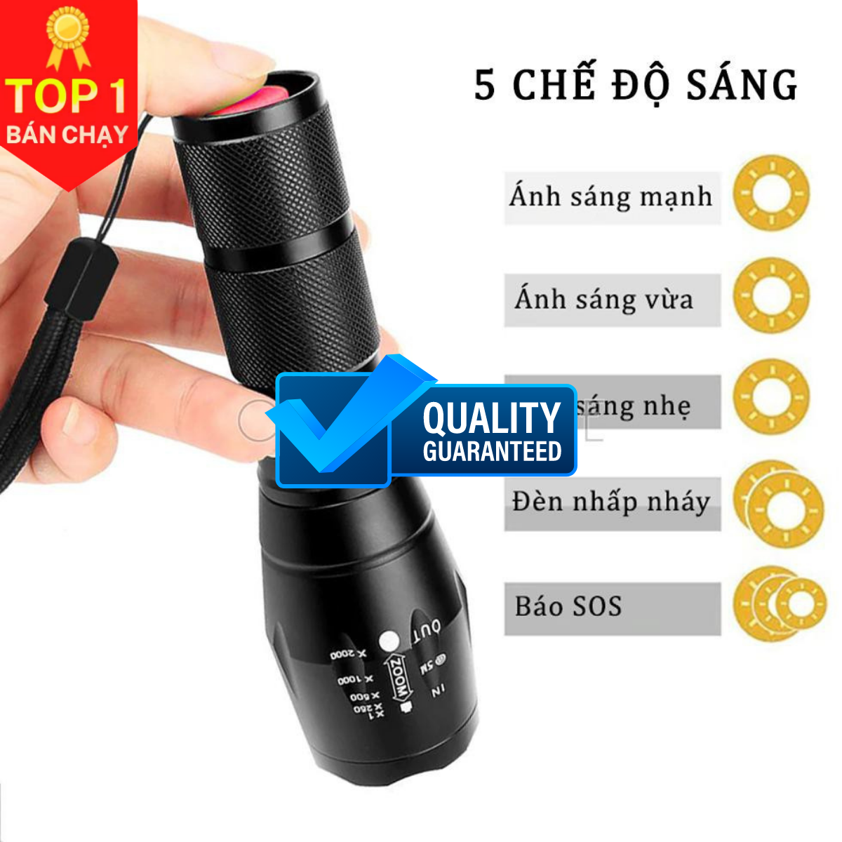 Đèn pin cầm tay siêu sáng US ARMY XML -T6 cao cấp - Đèn pin cao cấp vỏ hợp kim chống nước kèm hộp full box - Hàng chính hãng D Danido