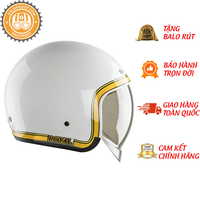 Mũ Bảo Hiểm Royal M139 Kính Âm Tem V10 Trắng