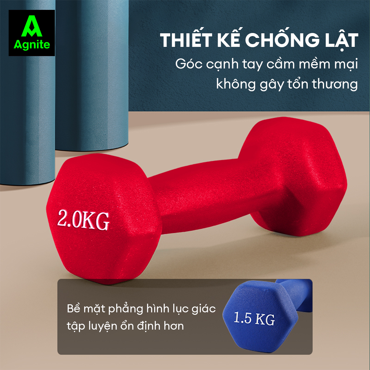 Tạ tay nam nữ nhiều mức chính hãng Agnite - PVC bọc gang siêu bền - dụng cụ hỗ trợ gym, pilates - ER081/ER082/ER083