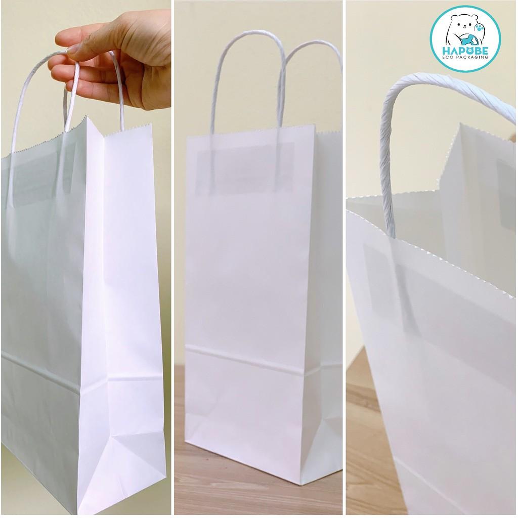 100 Túi giấy kraft nhật màu trắng có quai 80gsm 15,5x9x28cm