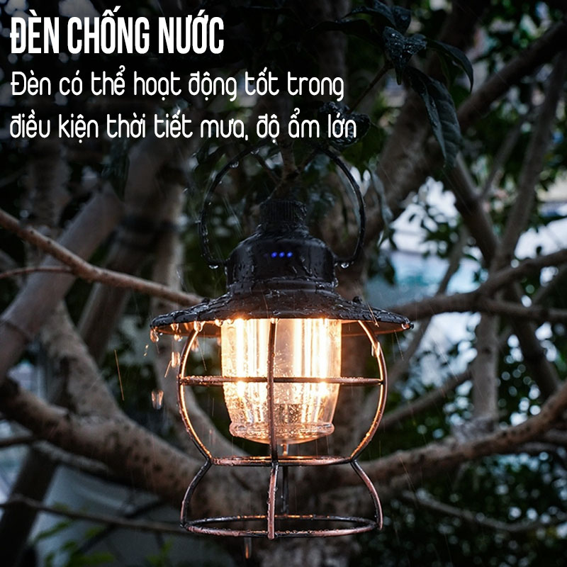 Đèn Dã Ngoại Tích Điện Đèn Bão Đèn Treo Lều Vintage Lights Cao Cấp Điều Chỉnh 3 Màu Sáng