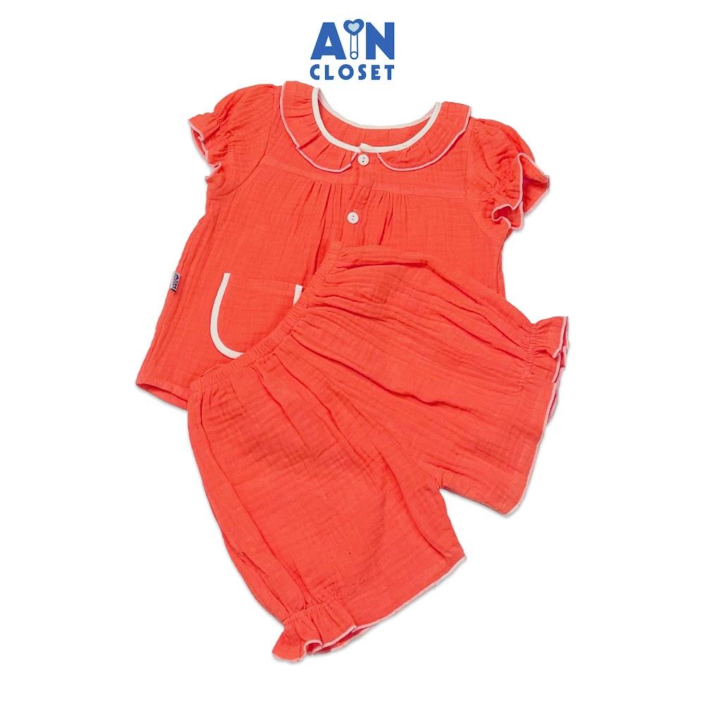 Bộ quần áo ngắn bé gái Cam trơn xô muslin - AICDBGBBYYJC - AIN Closet