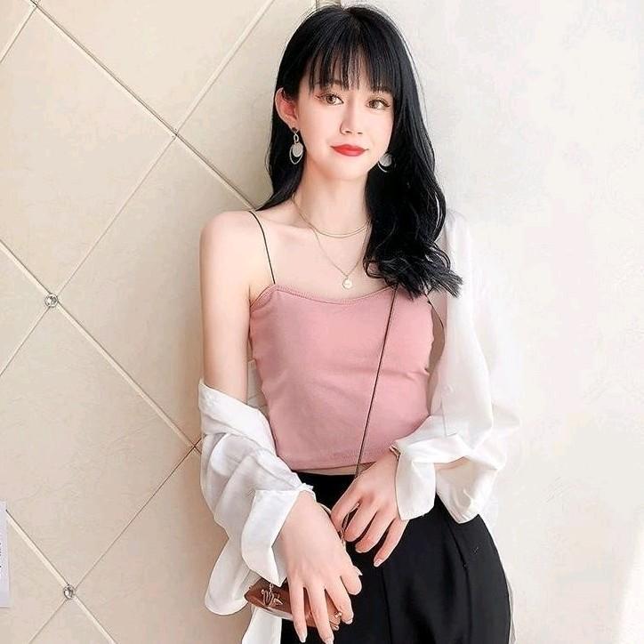 Áo Bra Cotton 2 DÂY SIÊUMẢNH dáng croptop, có đệmngực, chấtđẹp mềm.mịn.mát, cogiãn, nhiều màu để lựa chọn Nữ Women Dáng Ngắn Đen