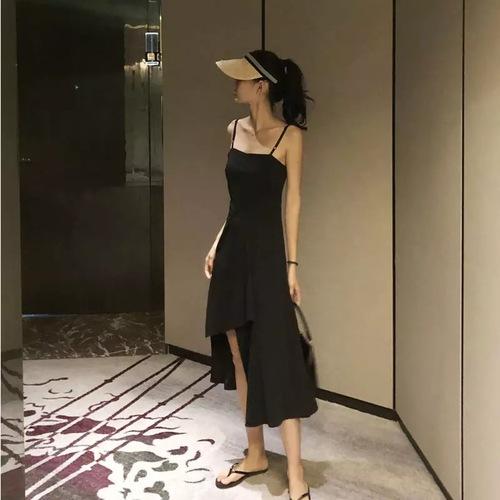 New style dress black dress suspender long skirt super fairy