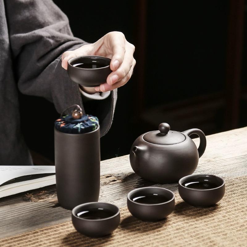 Bộ bình trà mini có túi đi du lịch tiện lợi, thích hợp cho 2-4 người uống, gồm ấm trà, 4 tách và bình trà - Chính hãng