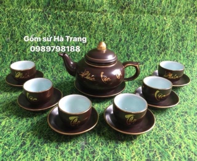 Bộ ấm chén Phúc Lộc Thọ vàng kim gốm sứ Bát Tràng cao cấp