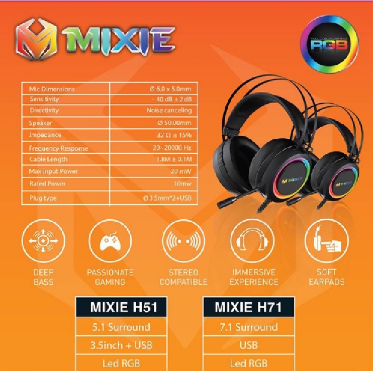 Tai Nghe Mixie H51 Âm Thanh 5.1 Có Led, Micro, Tai Nghe Gaming MIXIE H51 / H71 Giả Lập Led RGB - 2 Phân Loại 5.1 Và 7.1