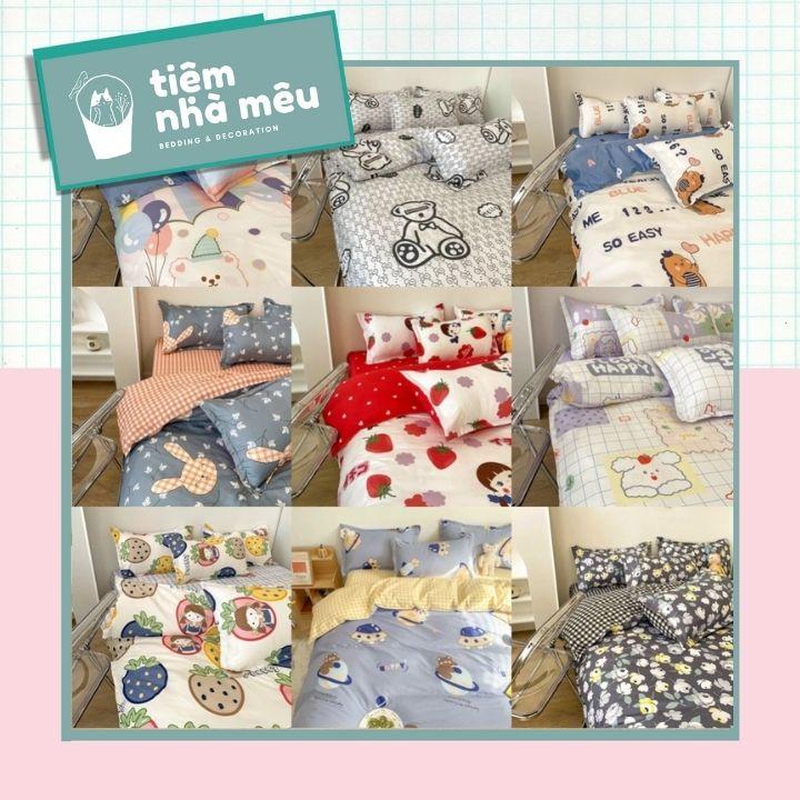 Bộ Chăn Ga Gối Cotton 3Dm6/m8/2m-Tiệm Nhà MêuSet 4 Món 2 Vỏ gối ,drap , vỏ chăn Hoa Lá Thoáng mát Mềm Mịn Cao Cấp