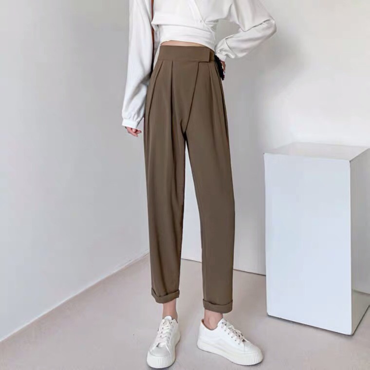 Quần tây dài baggy công sở nữ cạp cao xếp ly che khuyết điểm chân dễ phối đồ mặc đi làm, đi chơi dạo phố màu đen trắng xám nâu phù hợp với mùa xuân hè thu vải tuyết mưa cao cấp