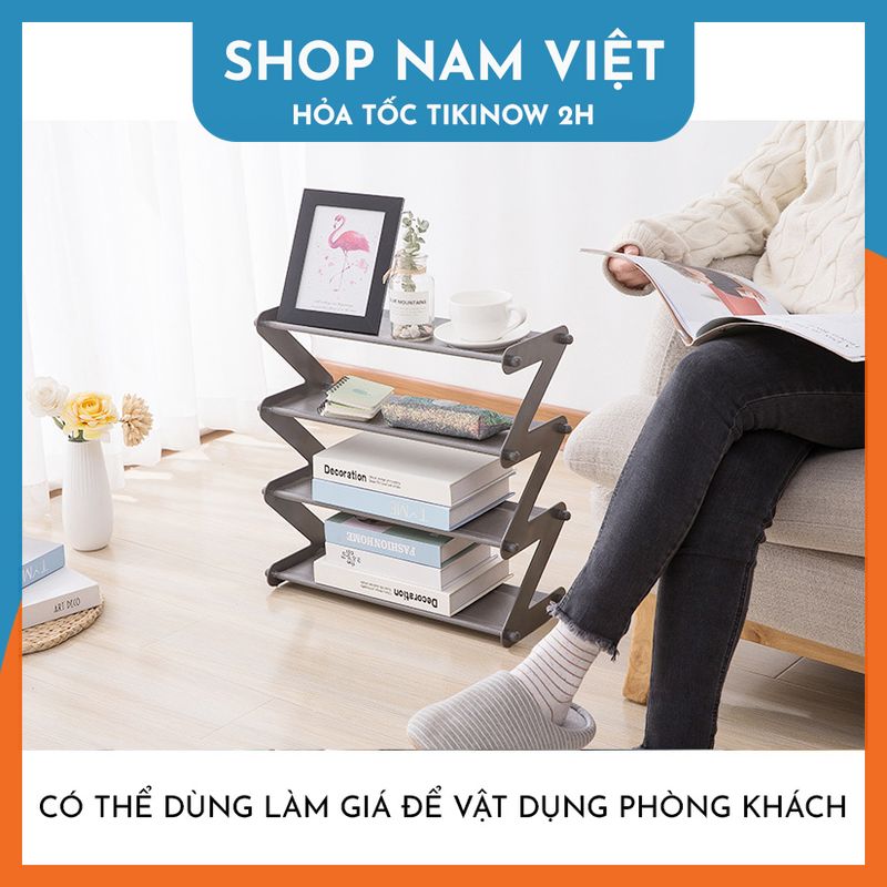 Kệ Chữ Z Gấp Gọn 4 Tầng Để Giày Dép và Trang Trí Phòng Khách