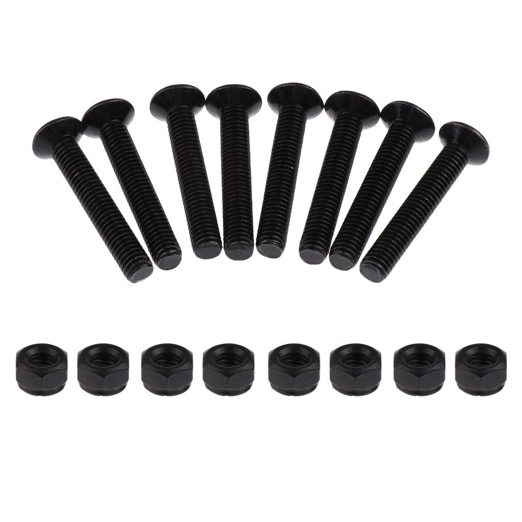 2x8 Sets Skateboard Mounting Bolts Longboard Screw Nuts Hardware 5x29mm Black