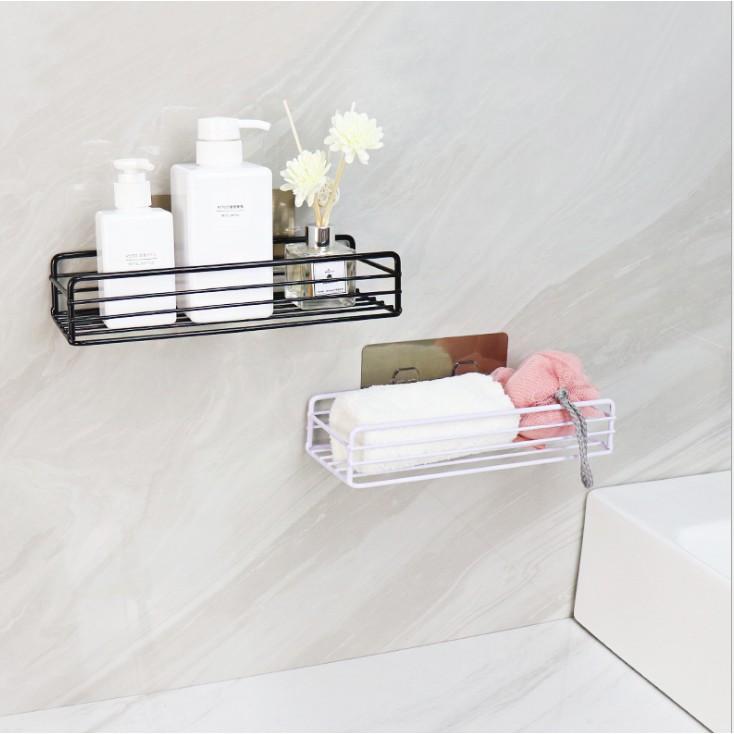 Giá để đồ nhà tắm kim loại bền đẹp, kệ hình chữ nhật đựng đồ đa năng không cần khoan tường siêu tiện dụng