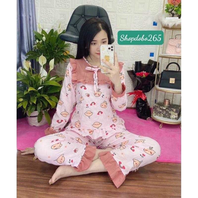 Đồ bộ nữ,đồ ngủ,đồ bộ mặc nhà vải xốp tay dài họa tiết dễ thương.
