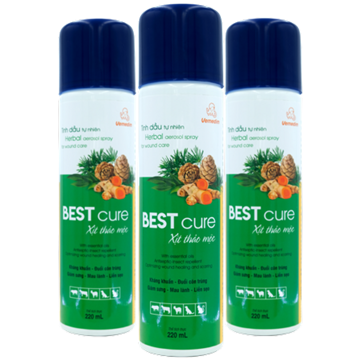 Chai xịt thảo mộc cho Thú cưng Vemedim Best cure Chai 220ml Giúp kháng khuẩn Đuổi côn trùng Giảm sưng Mau lành, liền sẹo