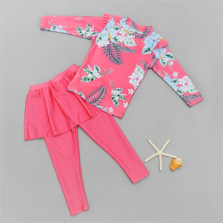 Cô Gái Hai Miếng Phù Hợp Với 3-11 Năm Trẻ Em Tay Dài Váy Đầm 2021 Kid Dễ Thương In Hoa Đồ Bơi Cho Bé áo Tắm