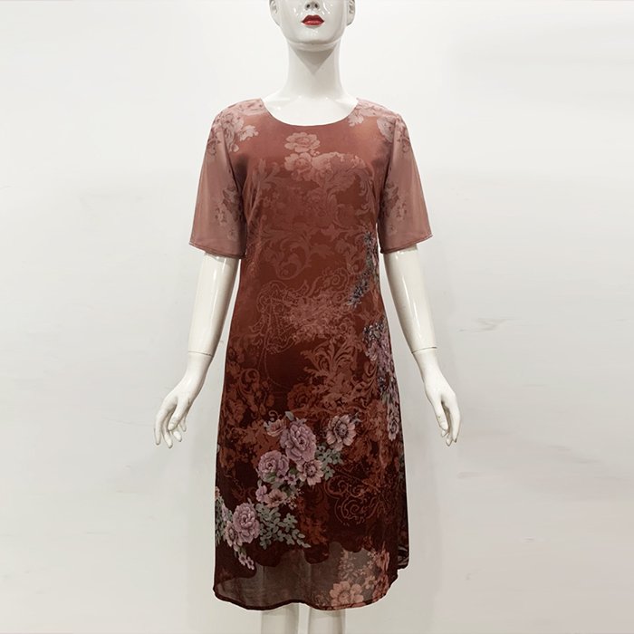 ĐẦM SUÔNG CỔ TRÒN IN HOA NHỎ