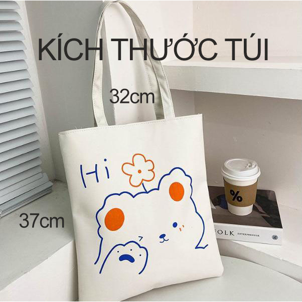 Túi Vải Tote Đeo Vai Họa Tiết Xinh Xắn Hàn Quốc dùng Đi Học, Đi chơi