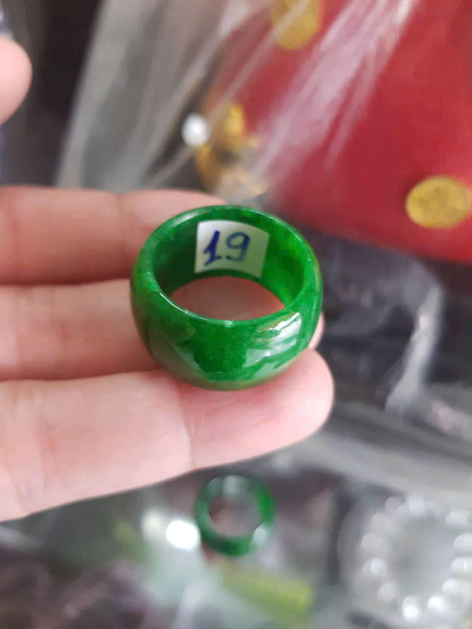 Nhẫn Nam Đá cẩm thạch Xanh đậm đẹp Ni 19mm x cao 13,8mm x dầy 3,8mm nam mệnh mộc mệnh hỏa mệnh Thủy đeo nhẫn ni 19mm rẻ ạ