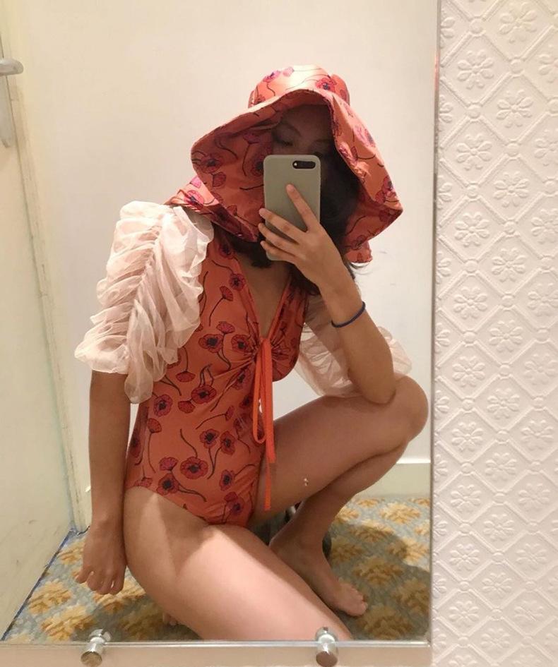 Bikini Liền Thân Tay Phồng Phong Cách Retro Cho Nữ