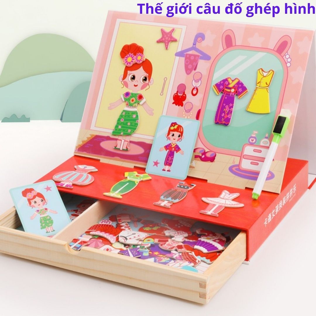 Bộ Ghép Hình Nam Châm đa chức năng Bằng Gỗ 2 Mặt Cho Bé Phát Triển Trí Sáng Tạo