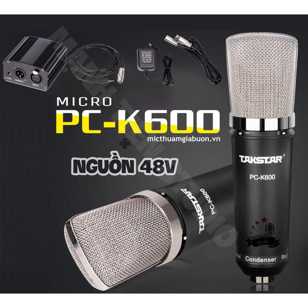 Combo thu âm, livestream Micro TakStar PC-K600, Sound card XOX K10 Jubilee - Kèm full phụ kiện nguồn 48V, kẹp micro, màng lọc, tai nghe, giá đỡ ĐT - Hỗ trợ thu âm, karaoke online chuyên nghiệp - Hàng chính hãng