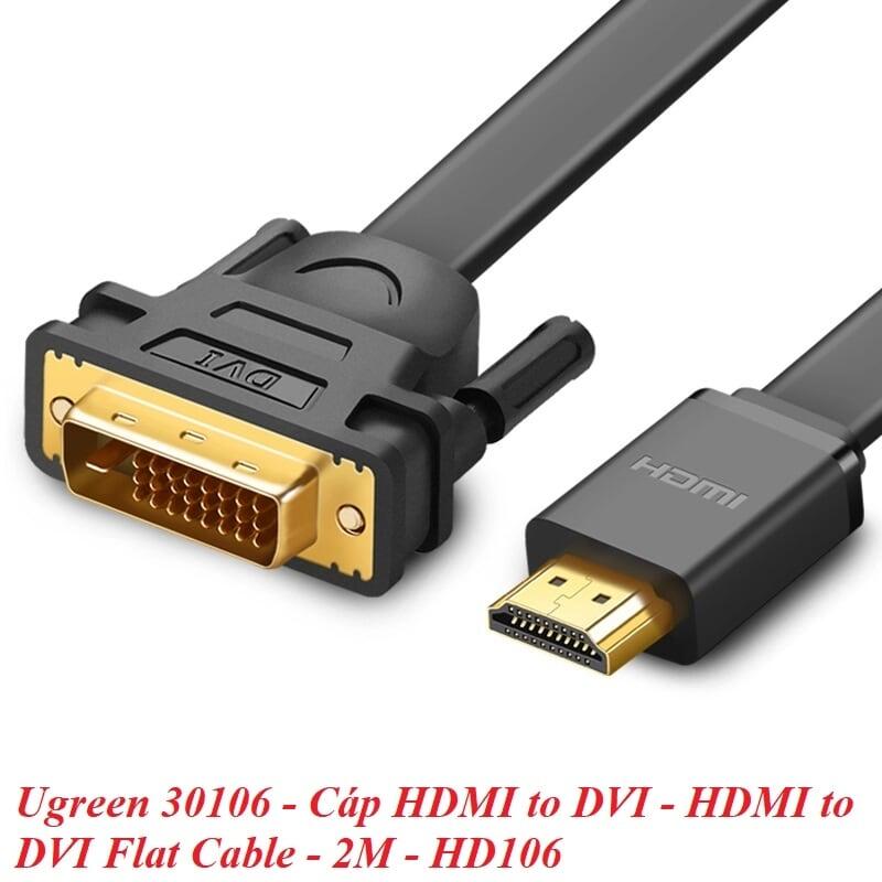 Ugreen UG30106HD106TK 2M màu Đen Cáp chuyển đổi HDMI sang DVI 24 + 1 thuần đồng cáp dẹt - HÀNG CHÍNH HÃNG