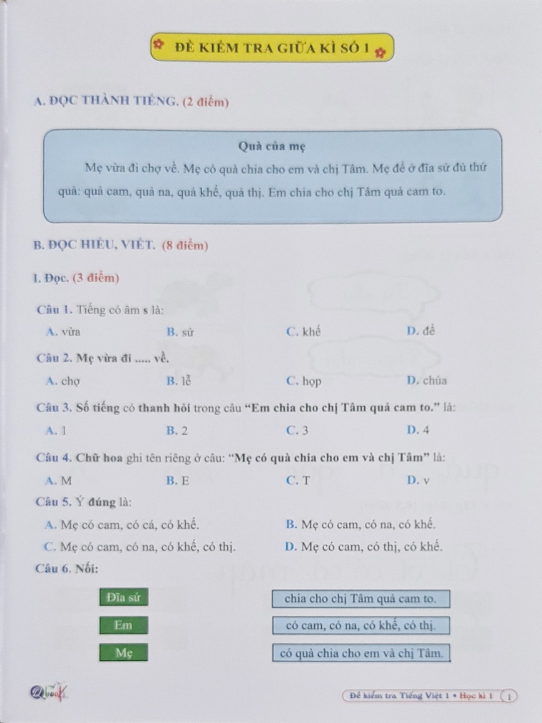 Combo Sách - Đề kiểm tra Tiếng Việt 1 học kì I + II ( Cánh Diều )