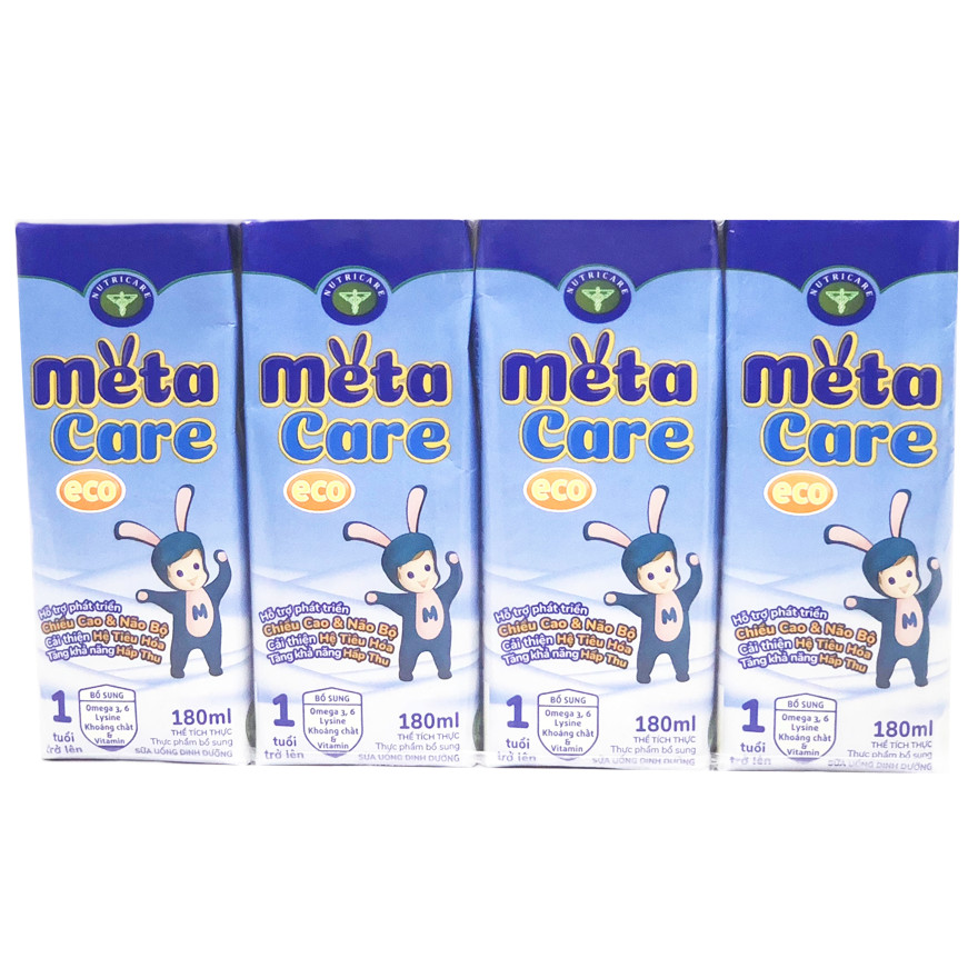 Thùng sữa nước Nutricare Metacare ECO - phát triển toàn diện cho trẻ từ 1 tuổi (180ml x 48 hộp)