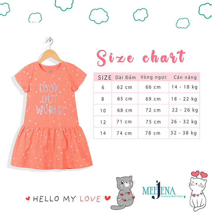 Đầm Bé Gái Tay Ngắn Ngôi Sao 100% COTTON 14-38 kg MEEJENA - 1890 - Xanh Đen - 6 ( 14-18 kg )