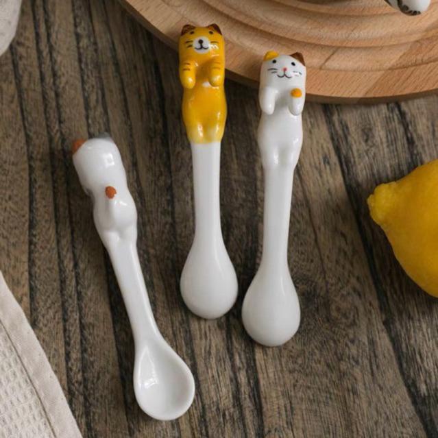 Muỗng Cà Phê Bằng Sứ Hình Mèo Hoạt Hình Dễ Thương