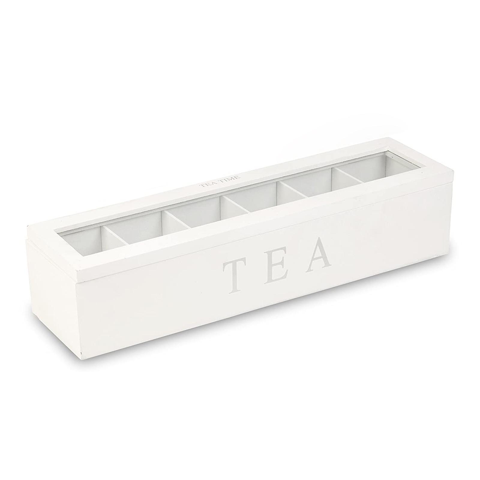 Tea Box with Lid Coffee Bag Storage Holder & 6 Compartment Kitchen Organizer