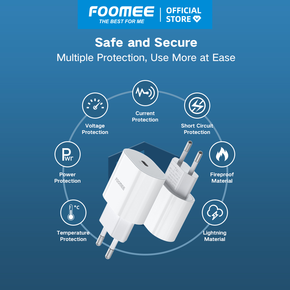 Củ Sạc Nhanh PD20W FOOMEE CL06 - Chip Thông Minh, Công Suất 20W - Màu Trắng - Hàng Chính Hãng