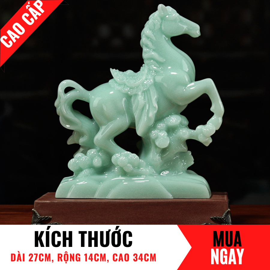 Tượng Ngựa Trang Trí Phong Thủy Bằng Đá Băng Ngọc Cao 34cm