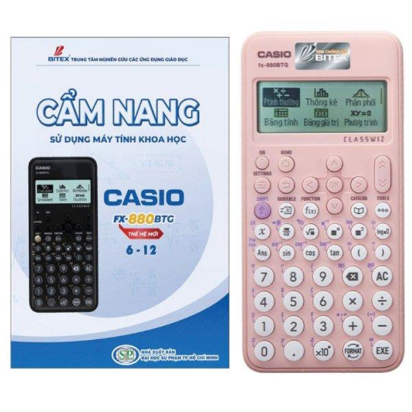 Combo Máy Tính CASIO FX-880BTG - Màu Hồng + Cẩm Nang Sử Dụng Máy Tính Khoa Học Casio FX-880BTG Thế Hệ Mới Lớp 6-12