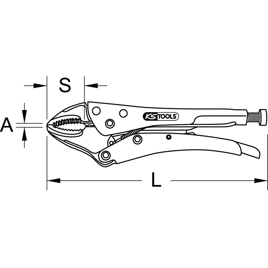 Kìm chết 7 inch mỏ cong KS Tools 115.1032 ứng dụng để kẹp ống, kẹp thanh và được bấm chết cố định.