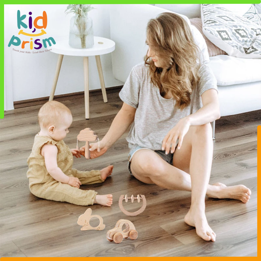 Bộ đồ chơi Montessori 4 món bằng gỗ an toàn cho trẻ sơ sinh