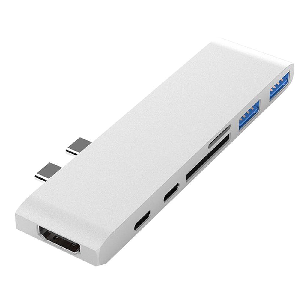 2x Aluminum USB C Hub USB-C Laptop Adapter & SD TF Card Readers 2 USB Ports