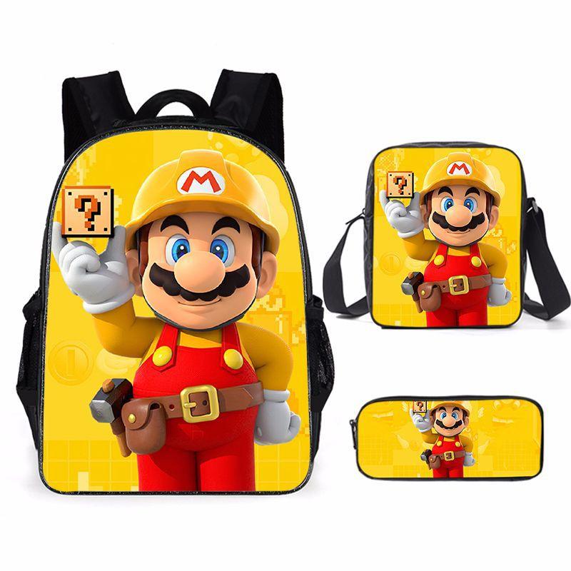 Siêu Marioes Schoolbag Du Lịch Ba Lô Đeo Vai Bút Chì Ốp Lưng 3 Mảnh Dành Cho Trẻ Em Học Sinh Sinh Viên