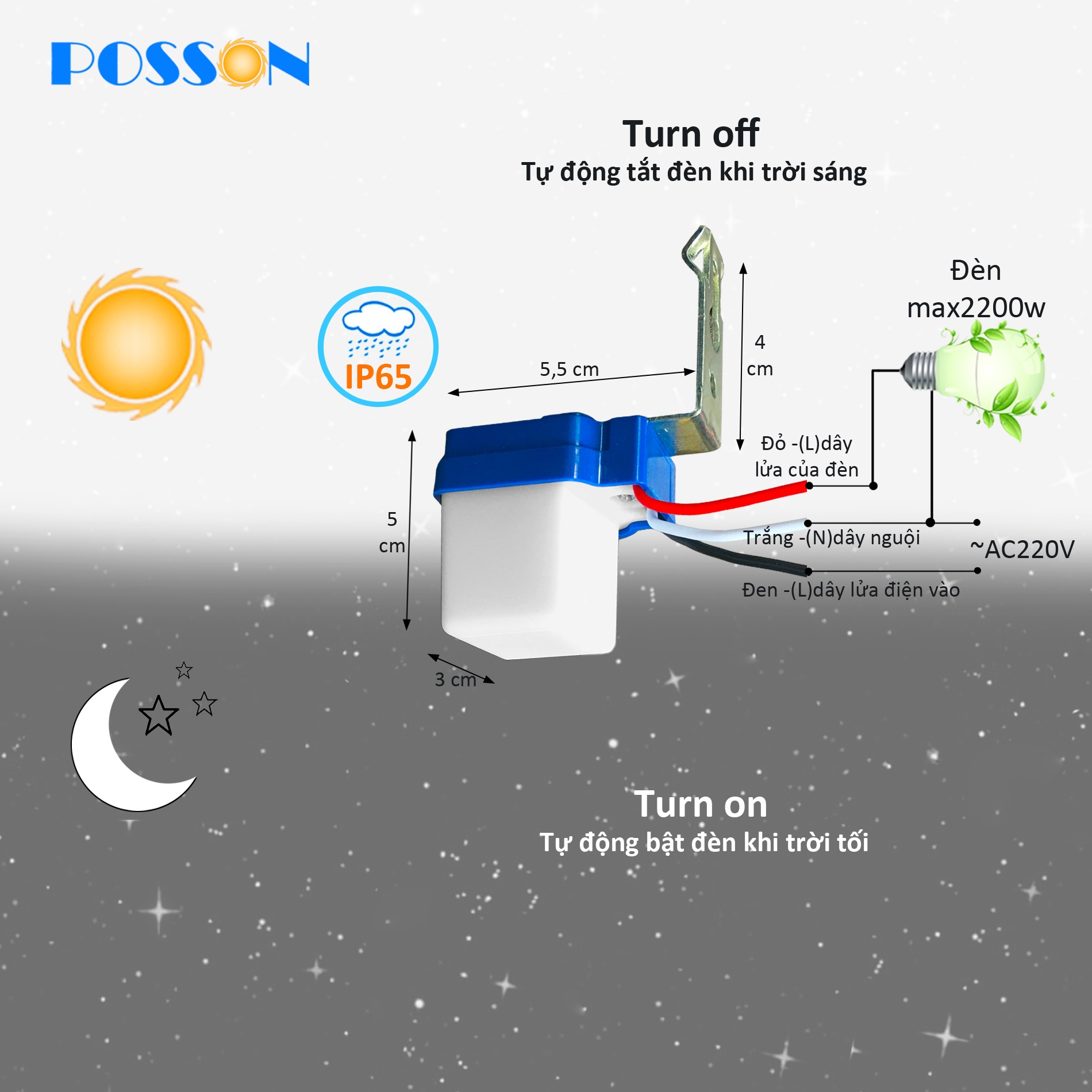 Công tắc cảm biến ánh sáng cảm ứng ánh sáng thông minh tự động bật tắt SS-LS