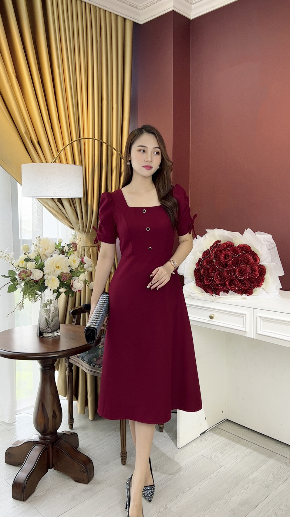 Đầm Trung Niên [ Linh Trà ] (TM 995) Bigsize Thiết Kế Trang Nhã Thanh Lịch Đi Làm Đi Tiệc Đi Chơi Cho Bà Cho Mẹ U40 U50