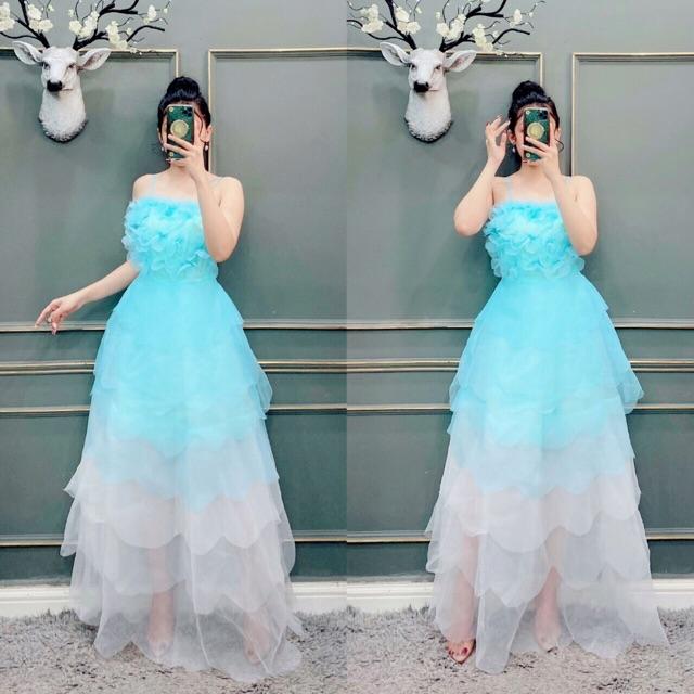 ĐẦM MAXI XẾP TẦNG 2 DÂY KẾT HOA NỔI - SIZE M/L ĐẾN 57kgMM MM