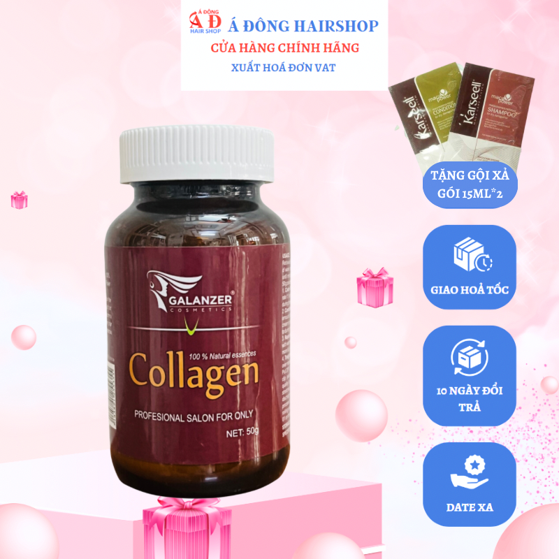 Bột Collagen Tươi Galanzer Protein Giúp Tóc Mềm Mượt Chắc Khỏe Cho Cả Nhuộm Ép Phục Hồi Tóc 50g + Gội xả gói Karseell 15ml