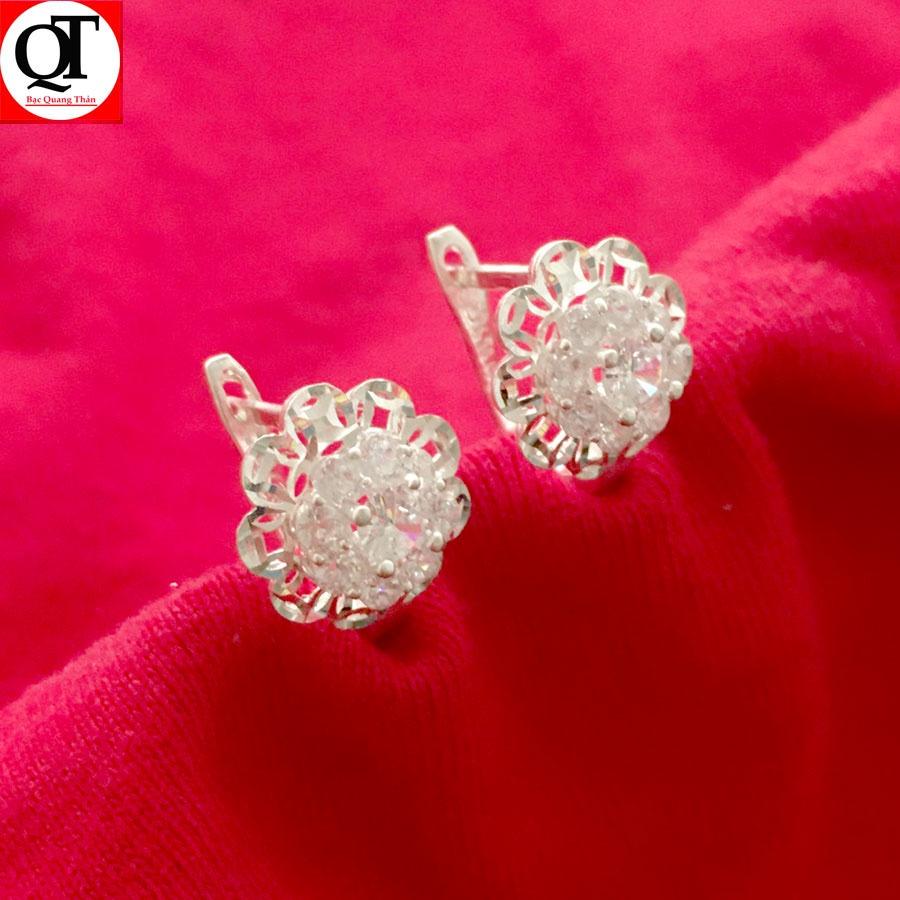 Bông tai nữ thời trang Bạc Quang Thản khóa bật đeo sát tai đính đá cao cấp - QTBT103