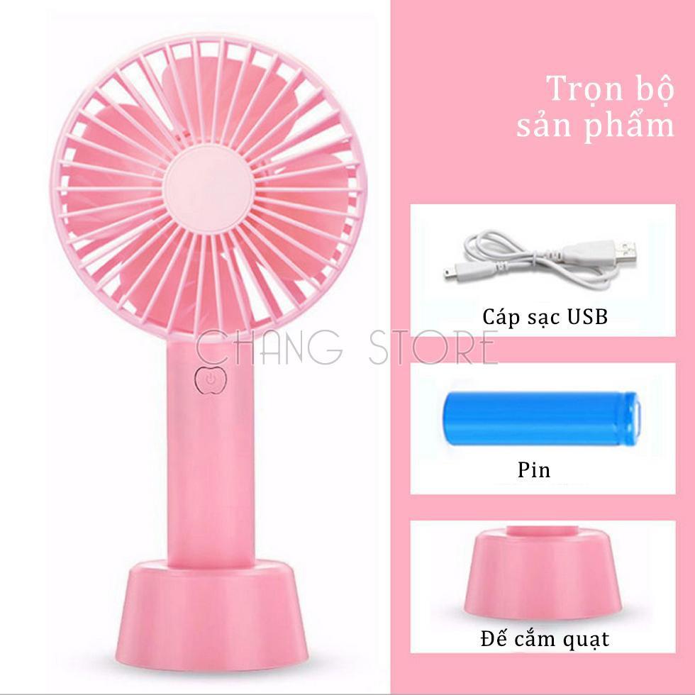 Quạt Cầm Tay Pin Sạc 4 Cánh 3 Tốc Độ Gió Có Đế Để Bàn, Quạt Để Bàn Pin Sạc USB Cao Cấp