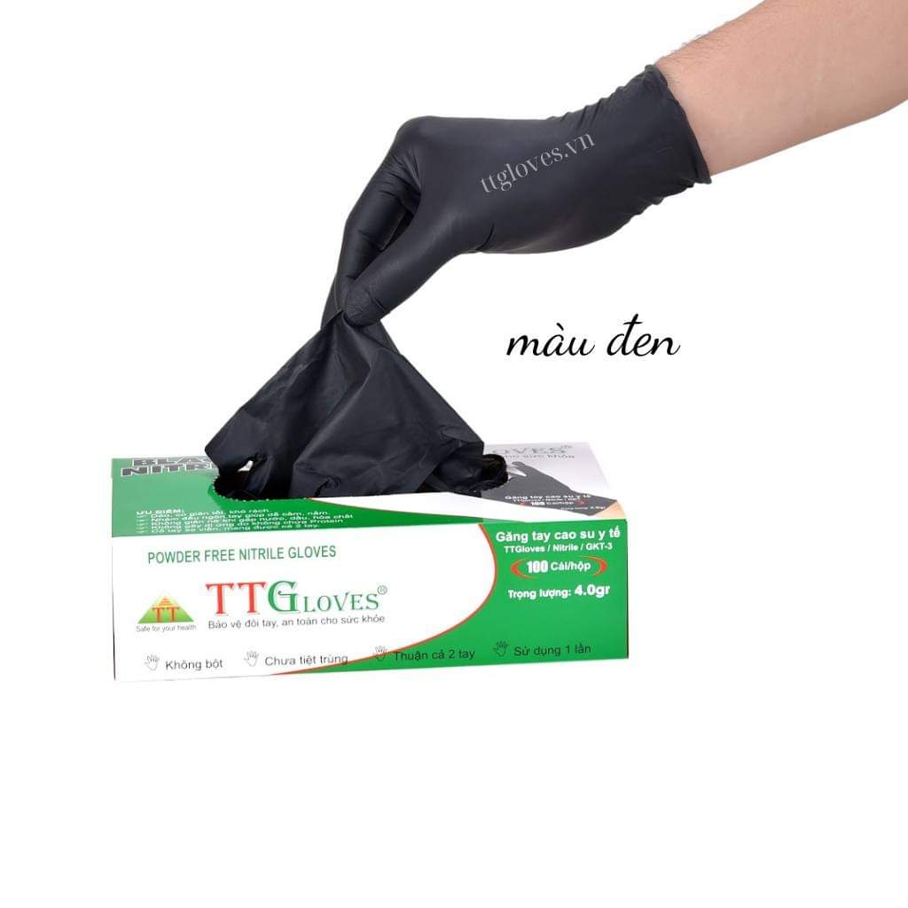 GĂNG TAY Y TẾ CAO CẤP NITRILE MÀU ĐEN TTGLOVES HỘP 100 CHIẾC (SIZE M)